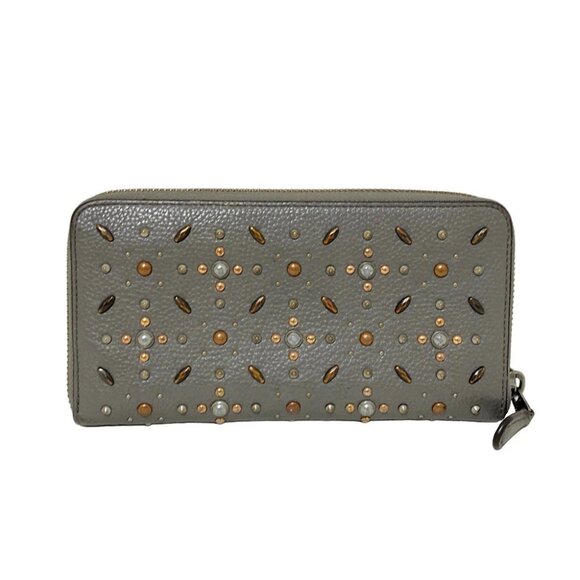 COACH Natural pebble leather studded accordion zip wallet Dark Gray - - Picture 2 of 8